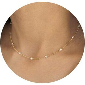 Gold Pearl Necklace for Women, 14K Gold Plated Jewelry Gifts
